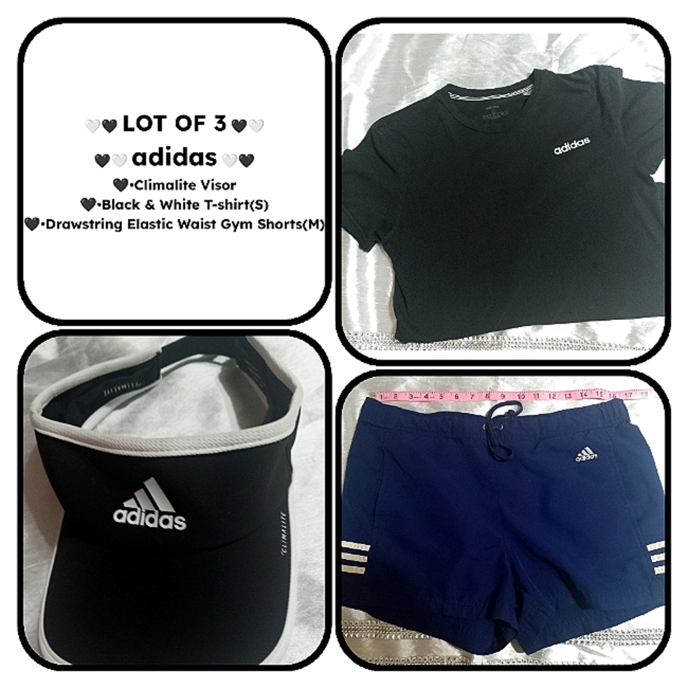 Adidas Lot of 3 Women's Visor Gym Shorts  T-shirt Black White Blue Small Medium